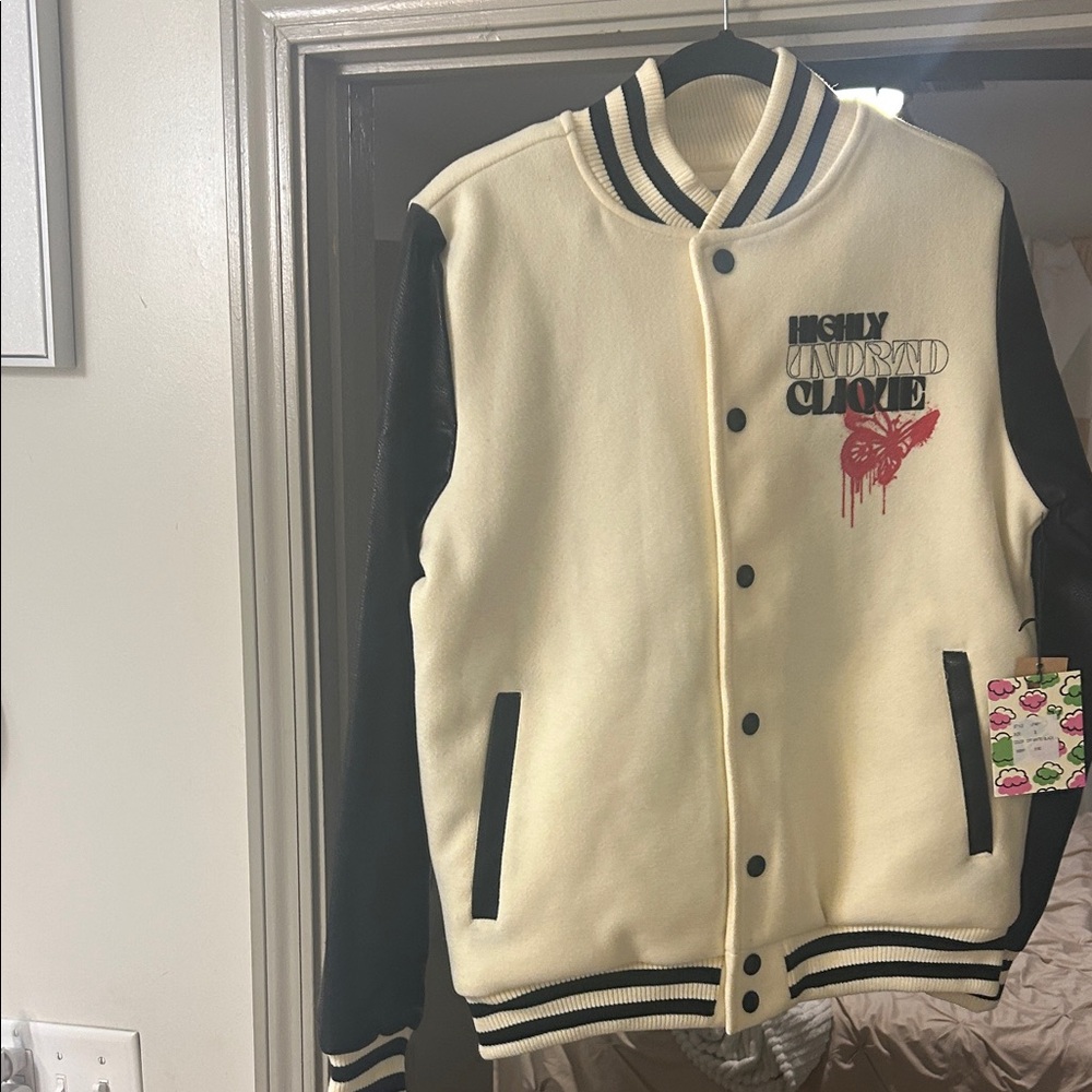Cream and Black Varsity Jacket